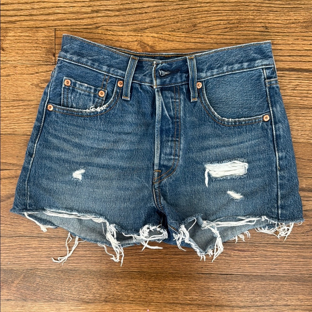 Levi's Distressed High-Rise Denim Women’s Shorts - Dark Blue
